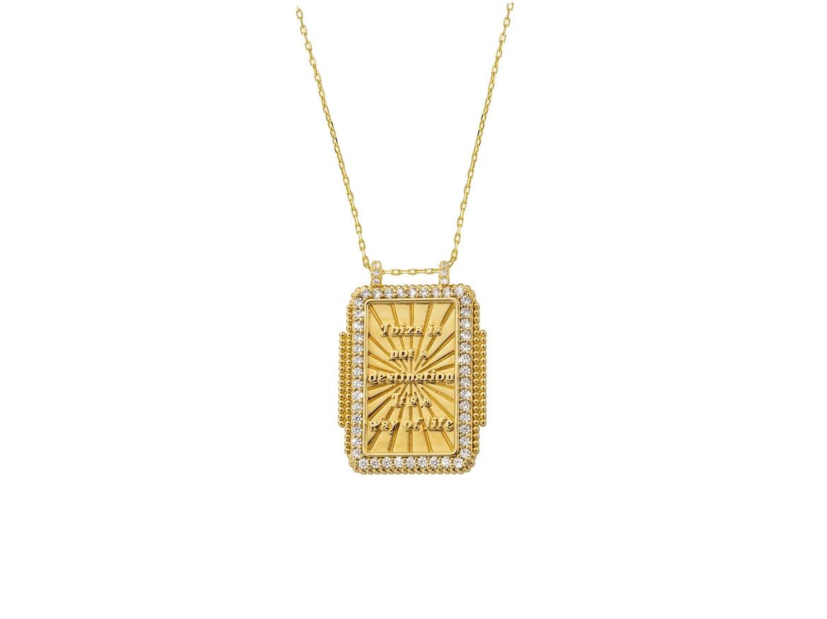 Gold and Ombre Enamel Heart Charm Necklace with CZs