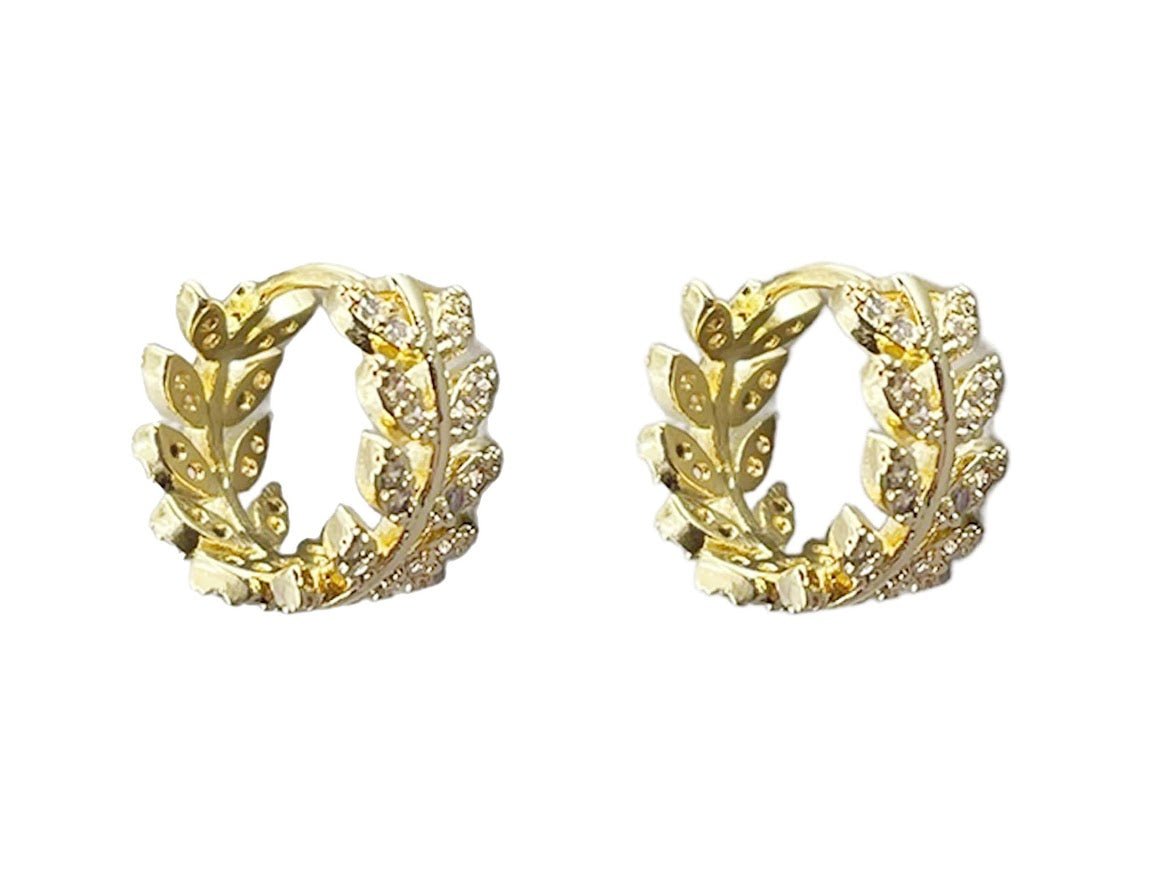 Gold Leaf Clicker Hoops with CZs