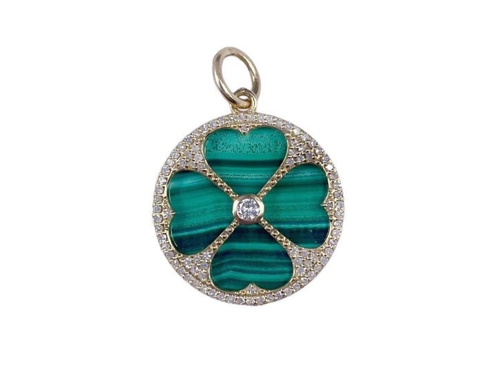 14k Large Malachite and Diamond Clover Charm