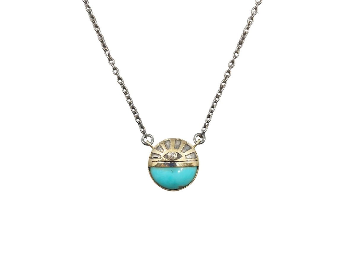 10k/SS Turquoise Evil Eye Necklace with Diamond