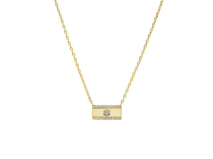 Gold Flag of Israel Necklace with CZs