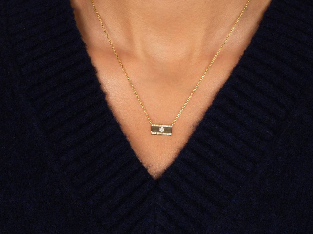 Gold Flag of Israel Necklace with CZs