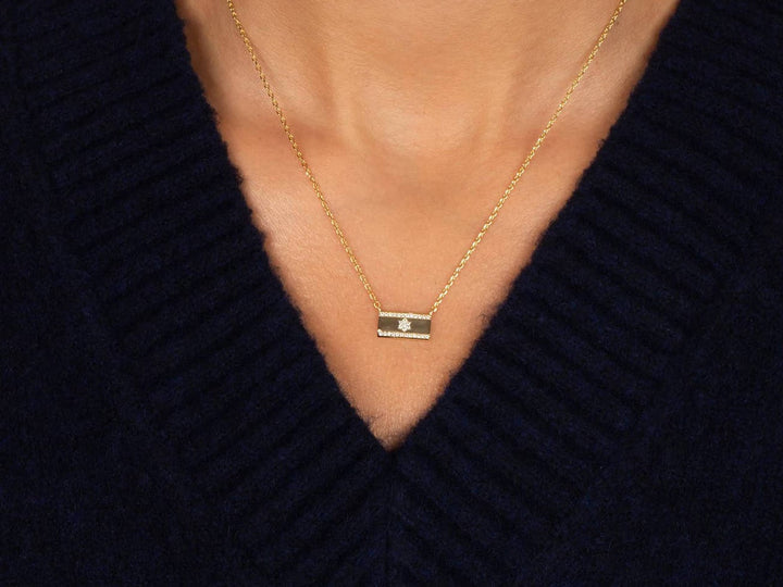 Gold Flag of Israel Necklace with CZs