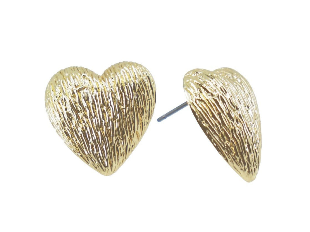 Gold Etched Heart Stud Earrings
