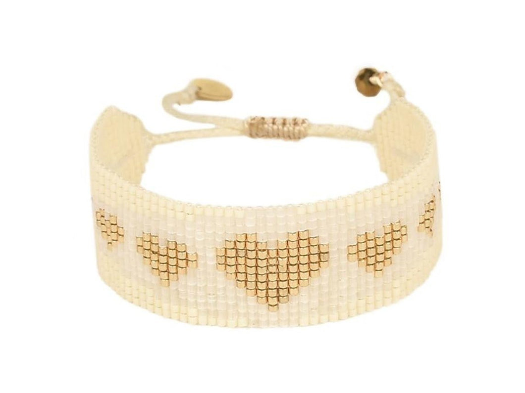 Beaded Gold and Cream Heart Bracelet