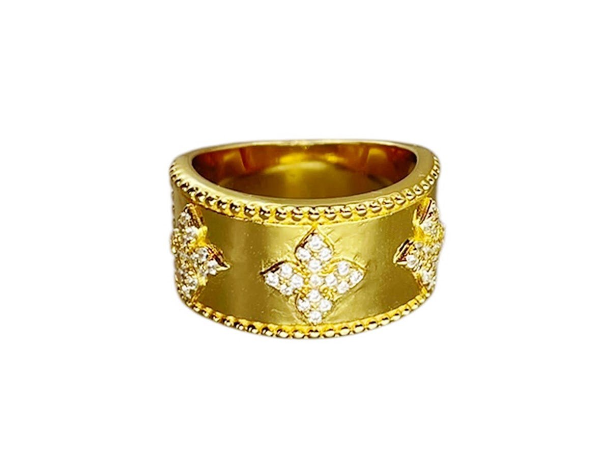 Gold CZ Flower Band Ring.