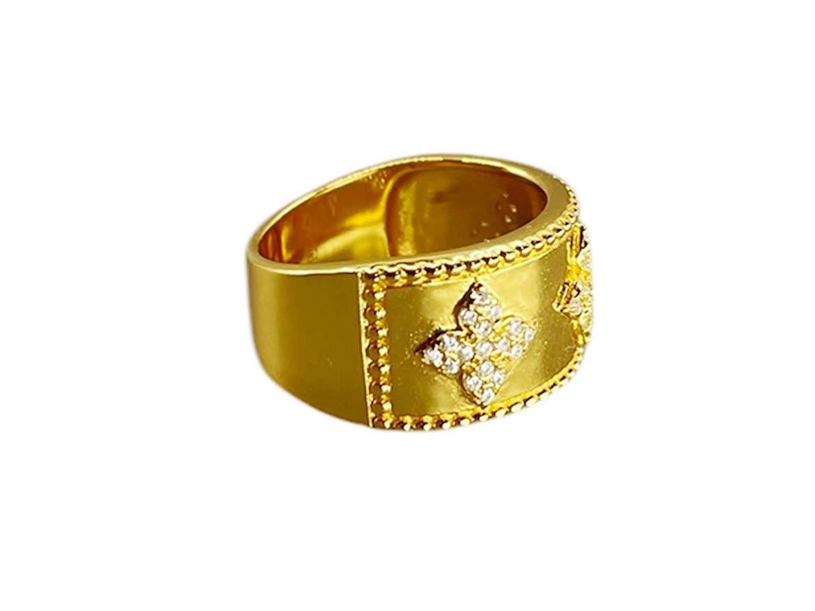 Gold CZ Flower Band Ring.