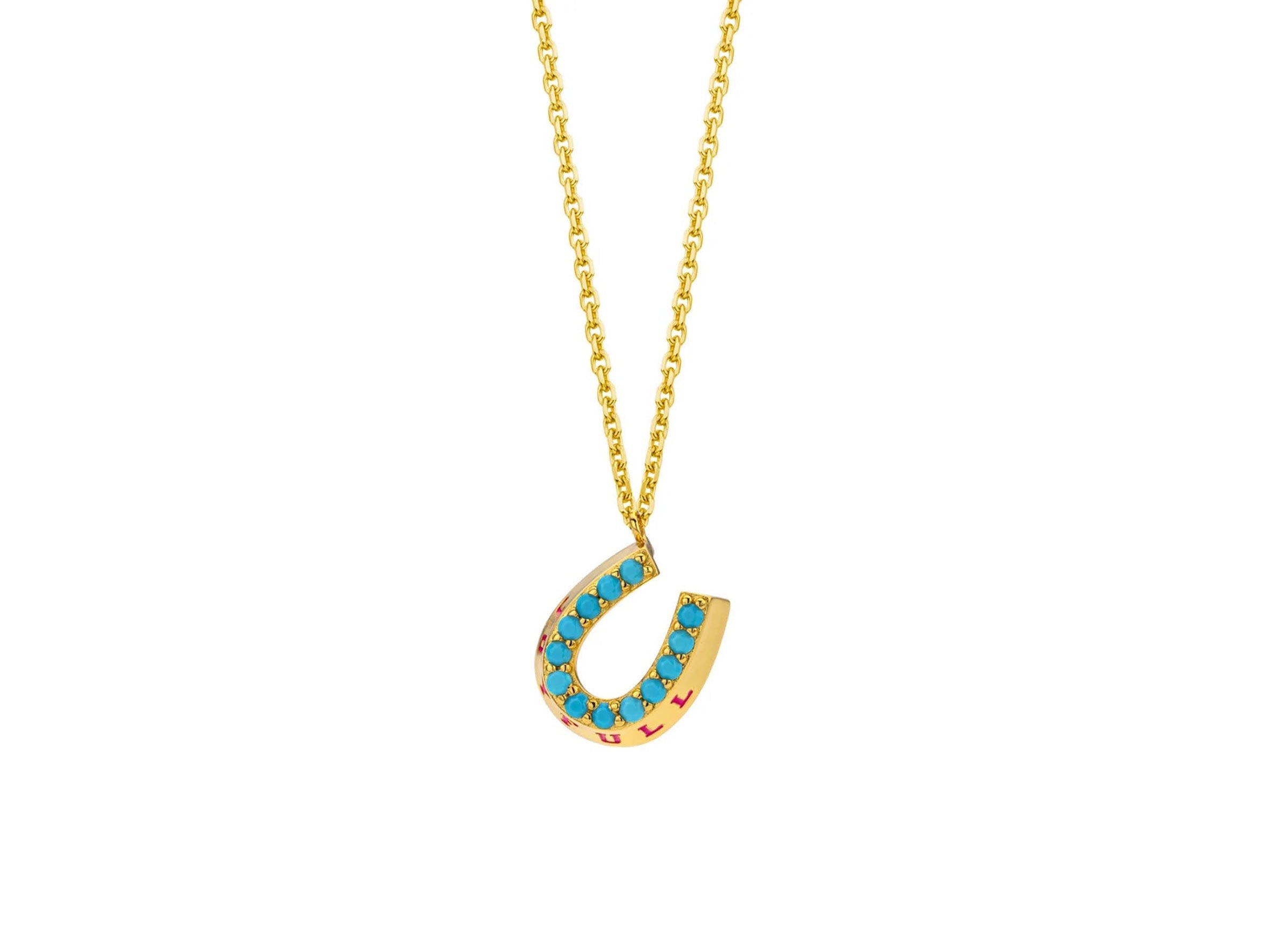 Turquoise Horseshoe Charm Necklace with "JOYFULL"