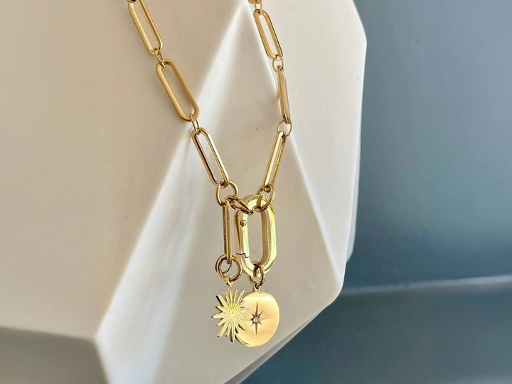 Gold Sun and Star Charms Necklace