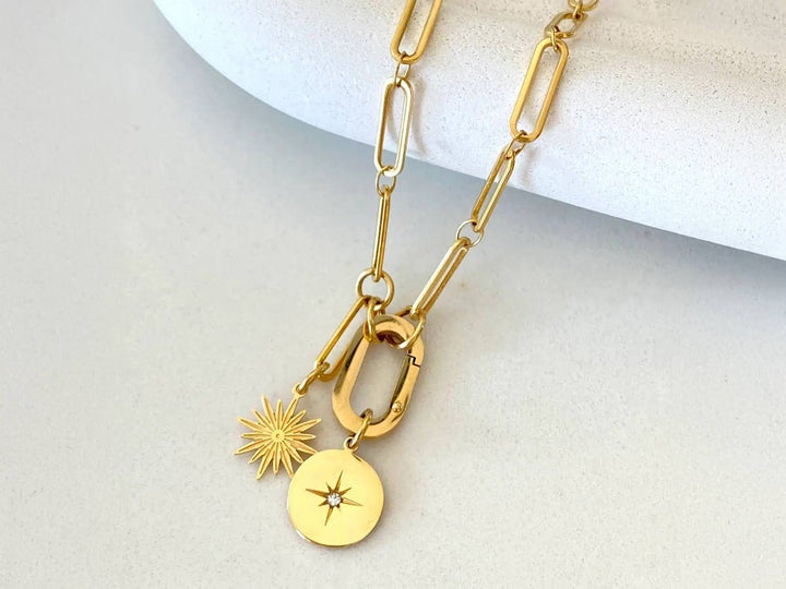 Gold Sun and Star Charms Necklace