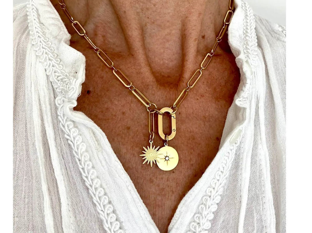 Gold Sun and Star Charms Necklace