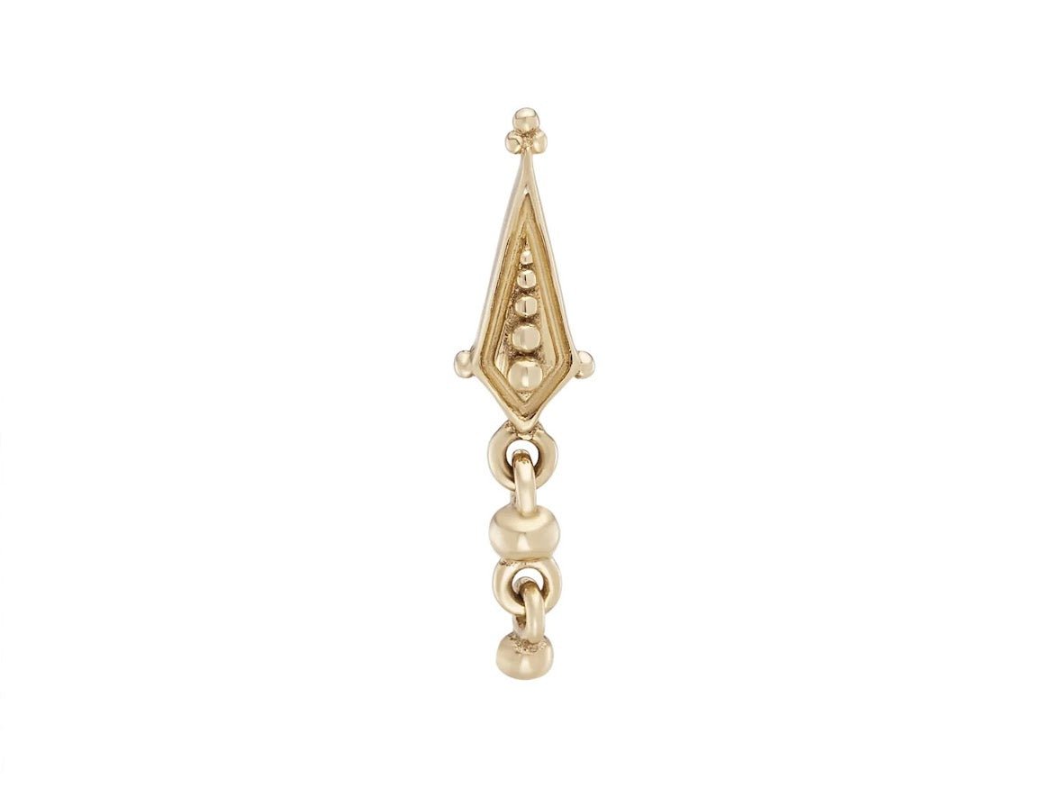 9k Kite-Shaped Beaded Stud with Dangling Beads