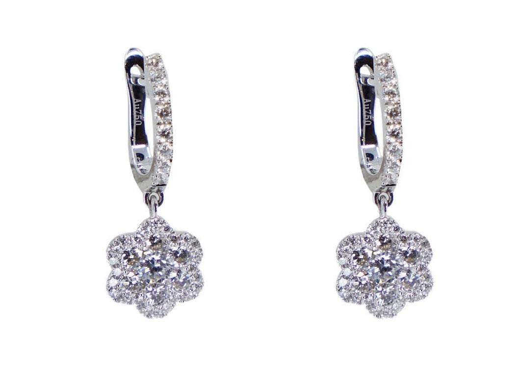 18k Diamond Flower Drop Earrings