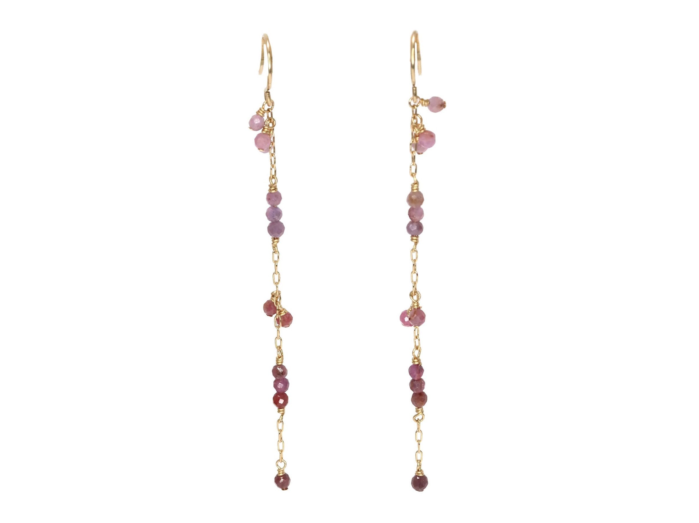 Pink and Red Ruby Drop Chain Earrings