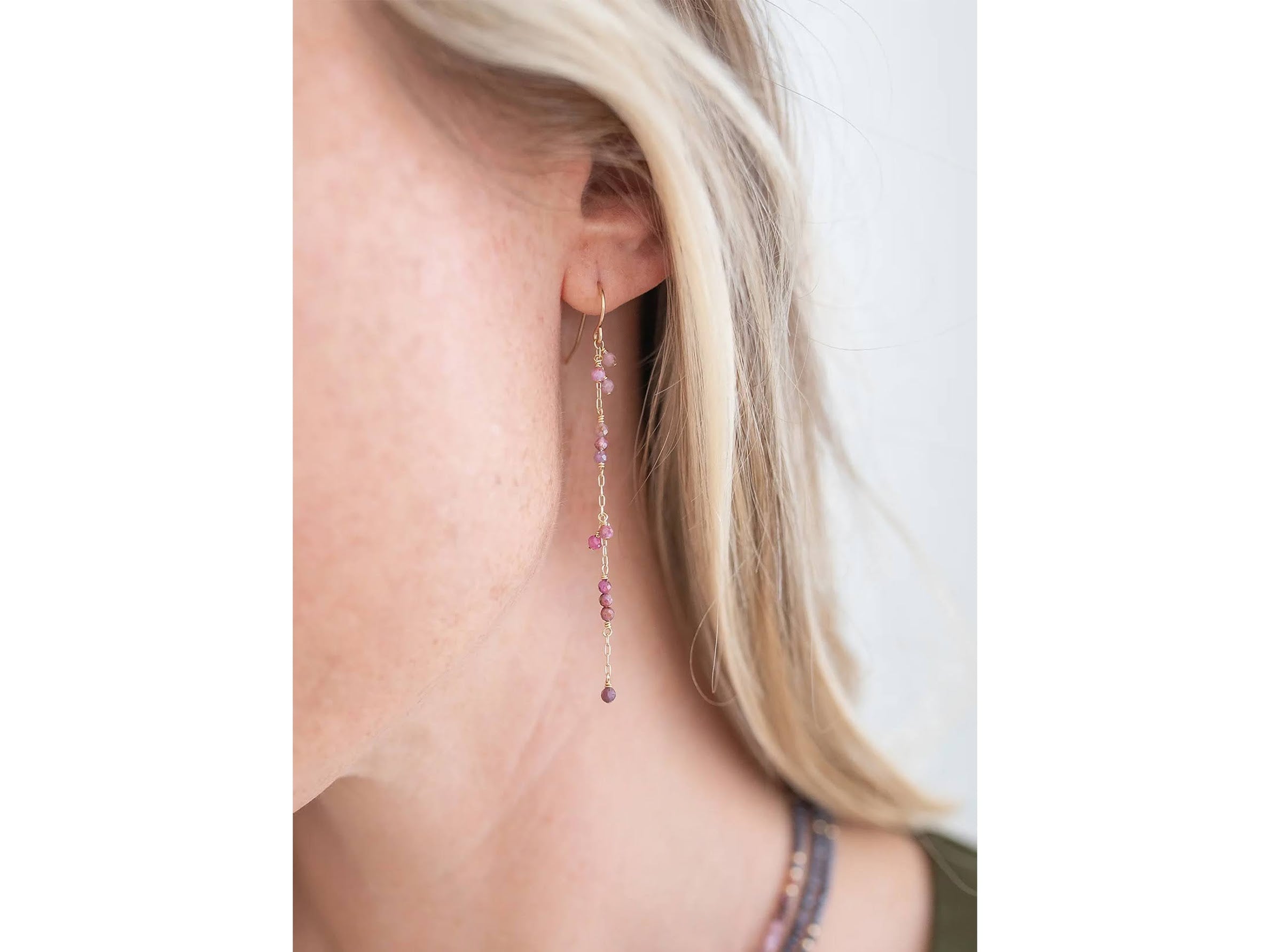 Pink and Red Ruby Drop Chain Earrings
