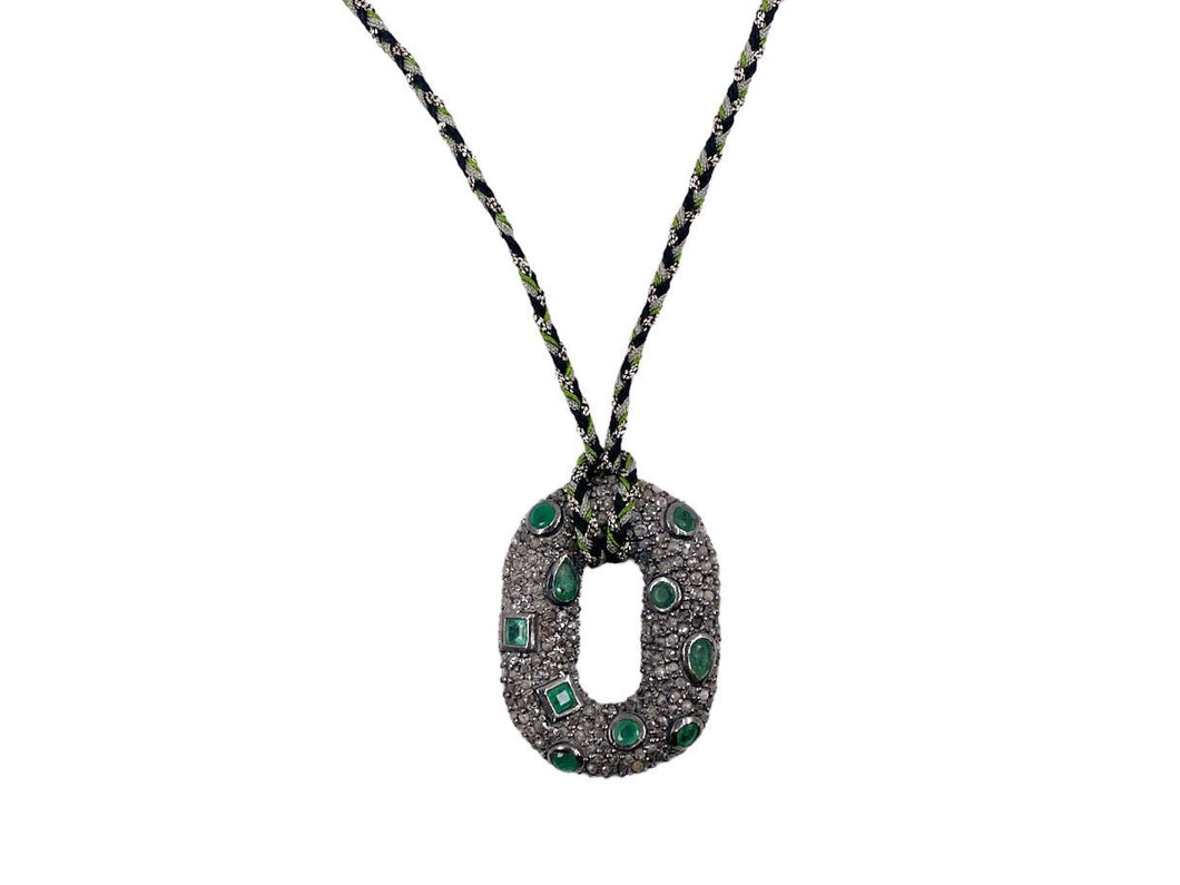 SS, Emerald, and Diamond Link Necklace