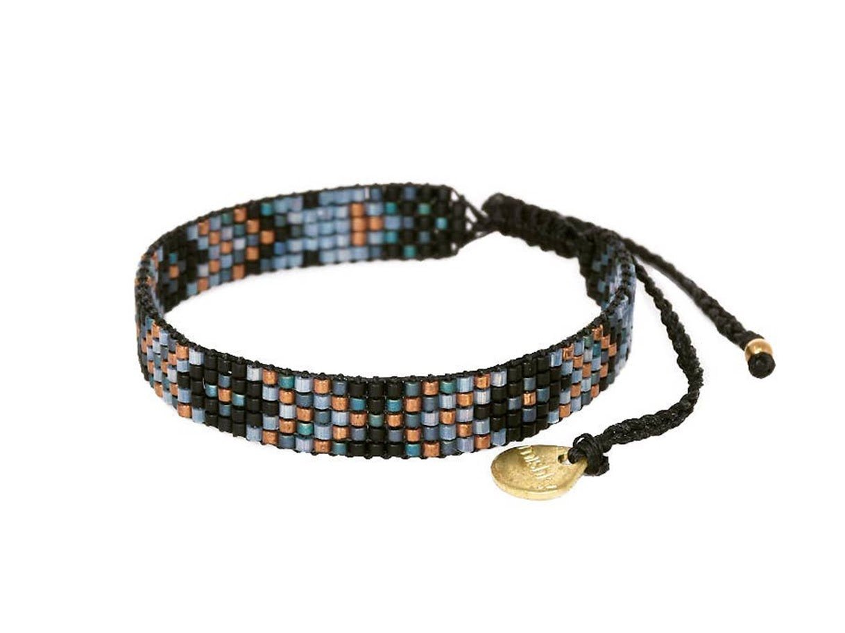 Narrow Navy and Orange Diamond Evil Eye Beaded Bracelet.