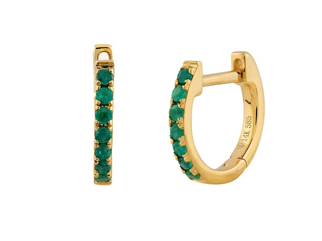 14k Emerald Huggie Hoops