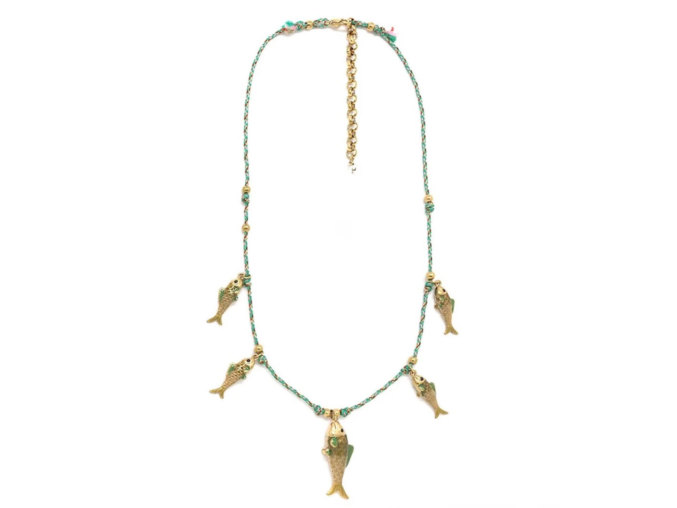 Five Gold and Colorful Fish Necklace