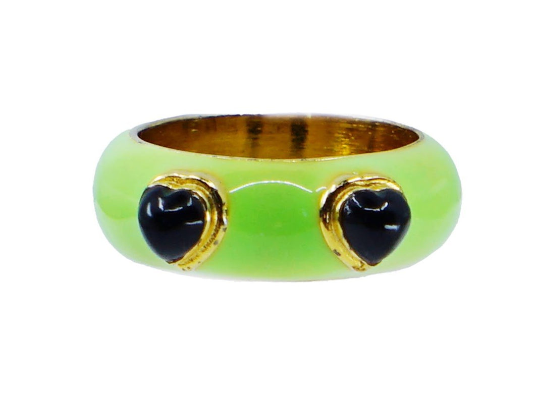 Onyx and Lime Green Heart Ring