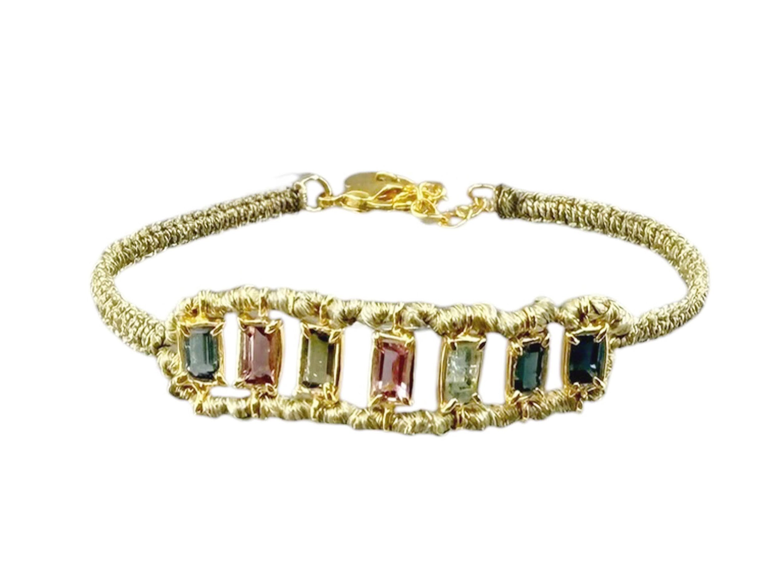 Gold Woven Bracelet with Multicolored Tourmaline