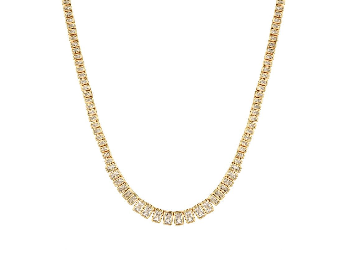 Gold Rectangular CZ Tennis Necklace