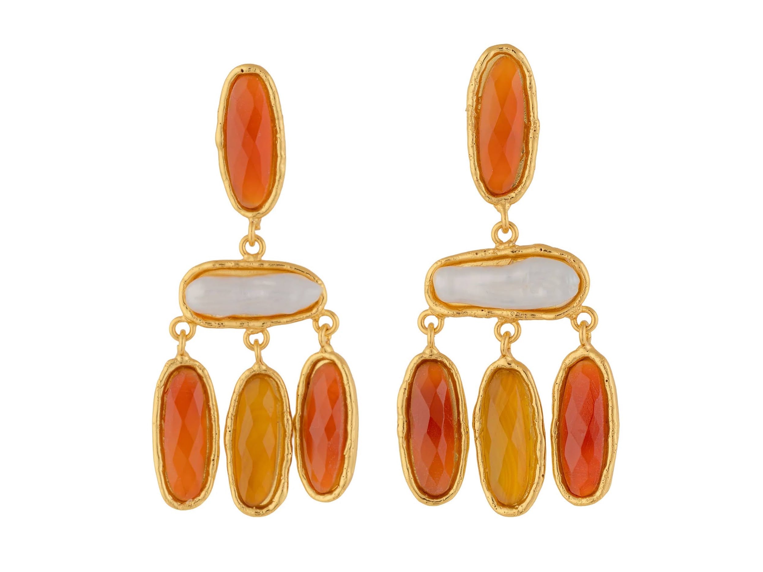 Pink Jasper, Pearl, and Cornaline Drop Earrings