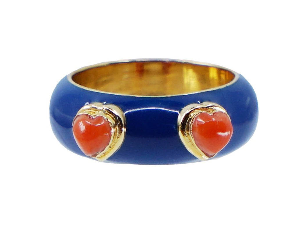 Carnelian and Blue Enamel Heart Ring