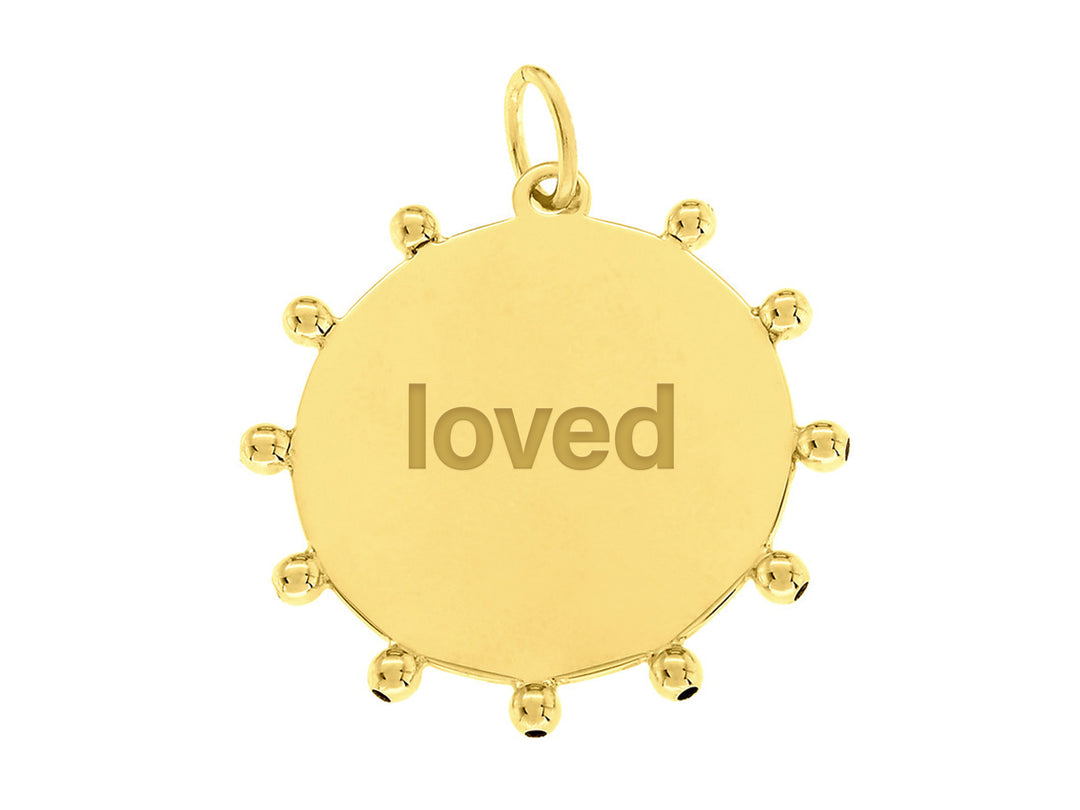 14k Engravable Bead Trimmed Disk Charm with "Loved"