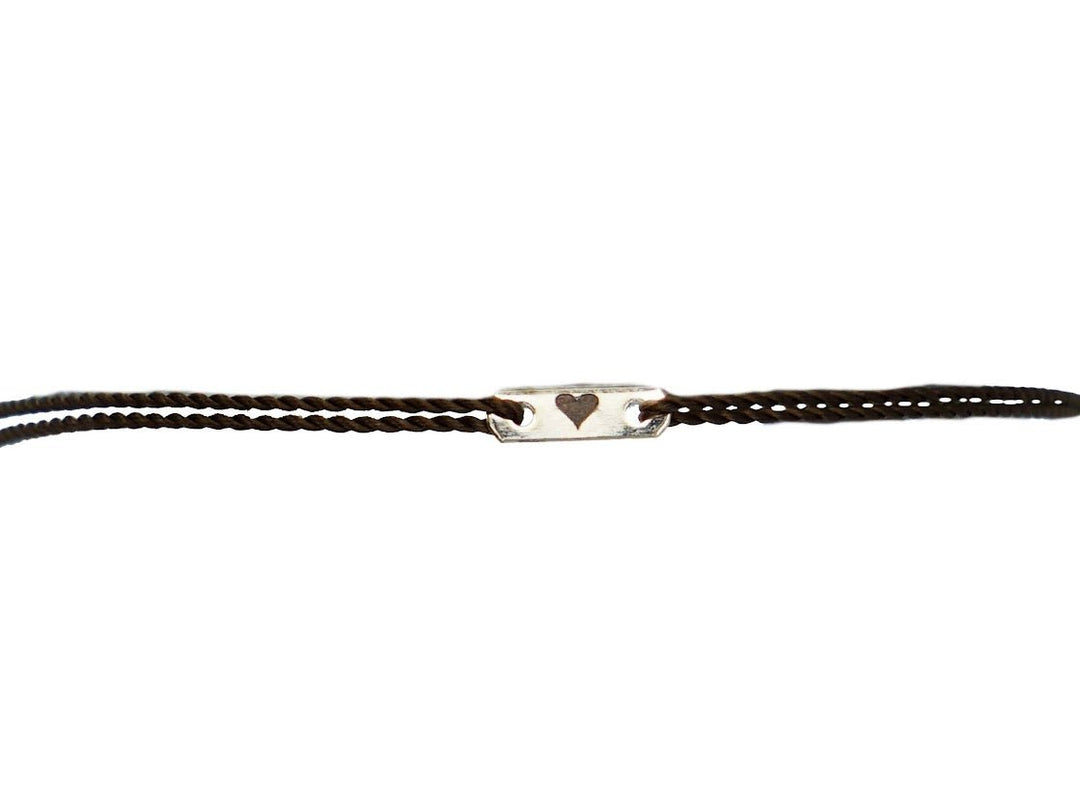 14k and Black Cord Bracelet with Engraved Heart