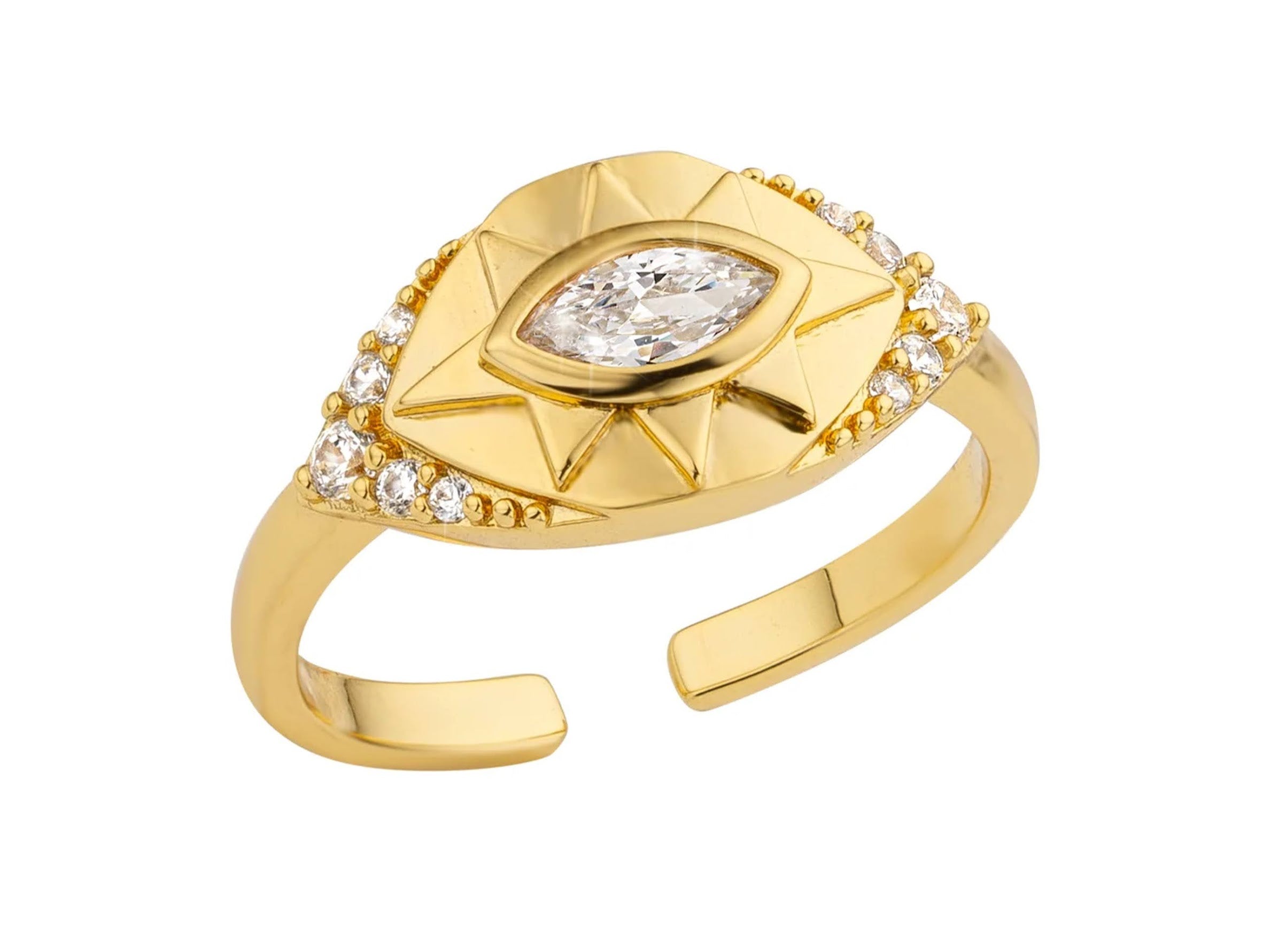 Gold CZ Evil Eye Adjustable Ring