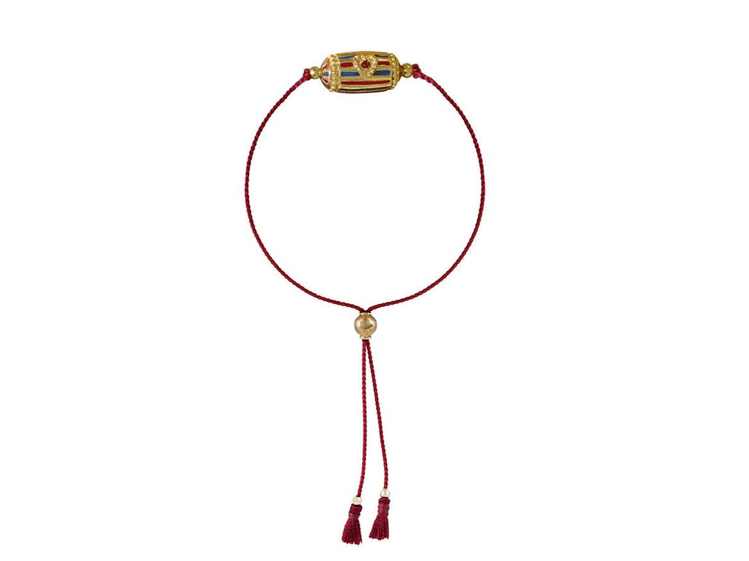 Red Thread Rakhi Bracelet with Garnet and Enamel