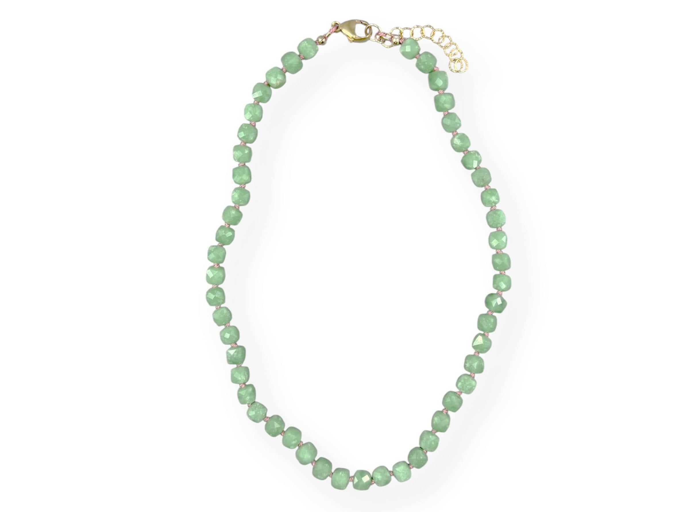 Cubed Green Jadeite on Silk Necklace