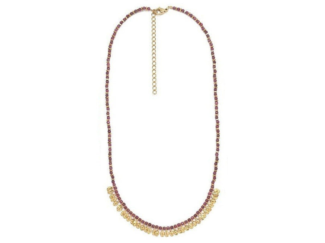 Ruby Bead Necklace with Gold Disc Pendants
