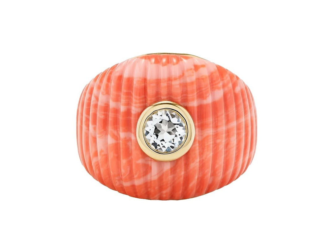 9k Ridged Coral Ring with White Topaz