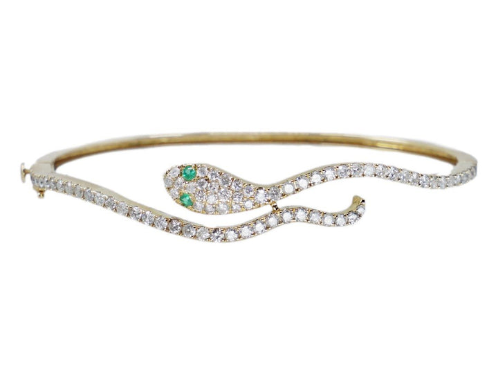 14k Diamond Snake Bangle with Emerald Eyes