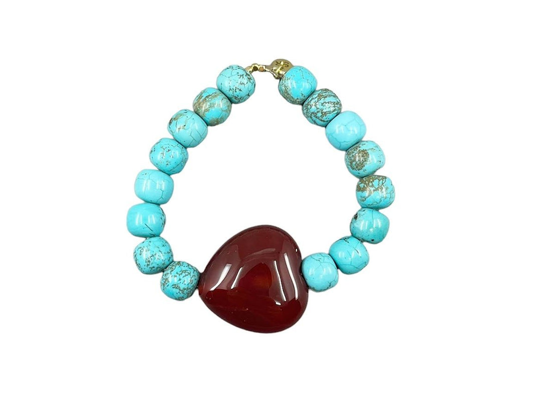 Turquoise Magnesite Bead Bracelet with Carnelian Heart