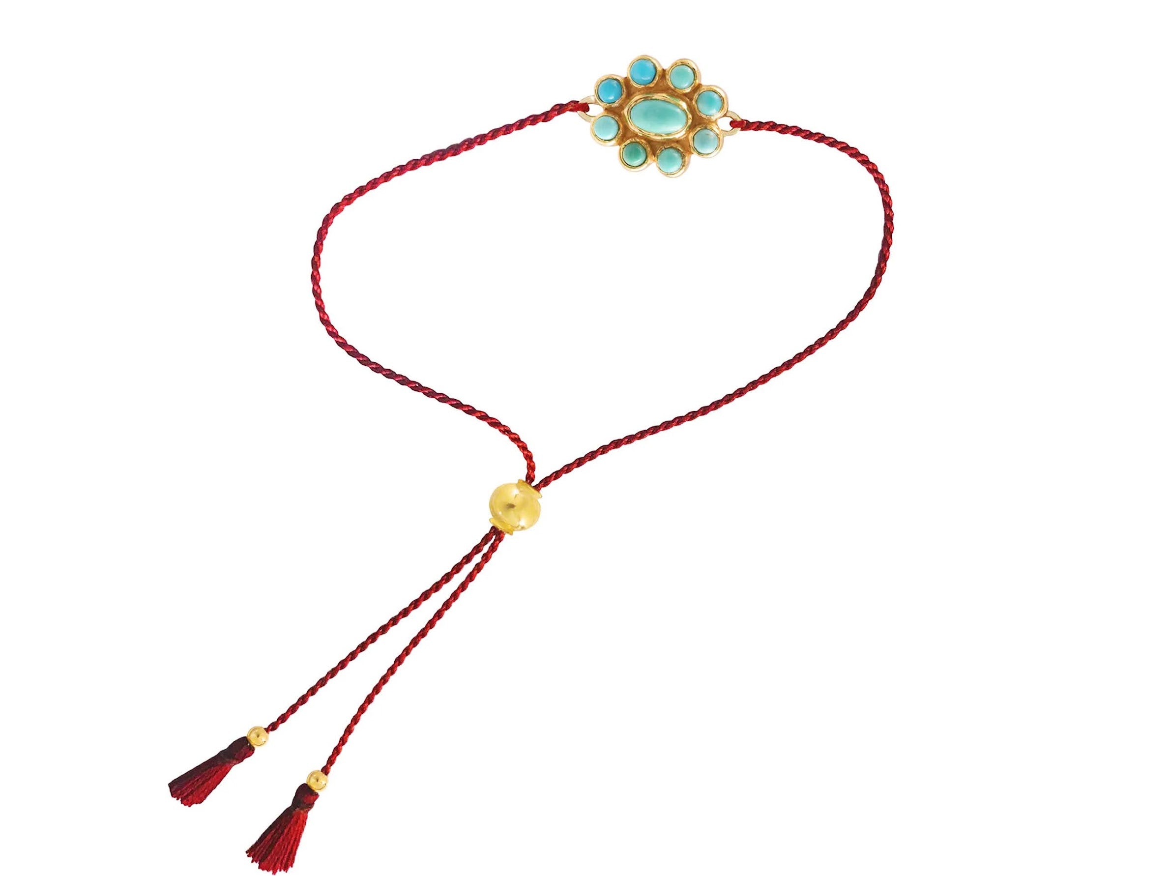 Red String Bracelet with Turquoise Nine Planets Charm