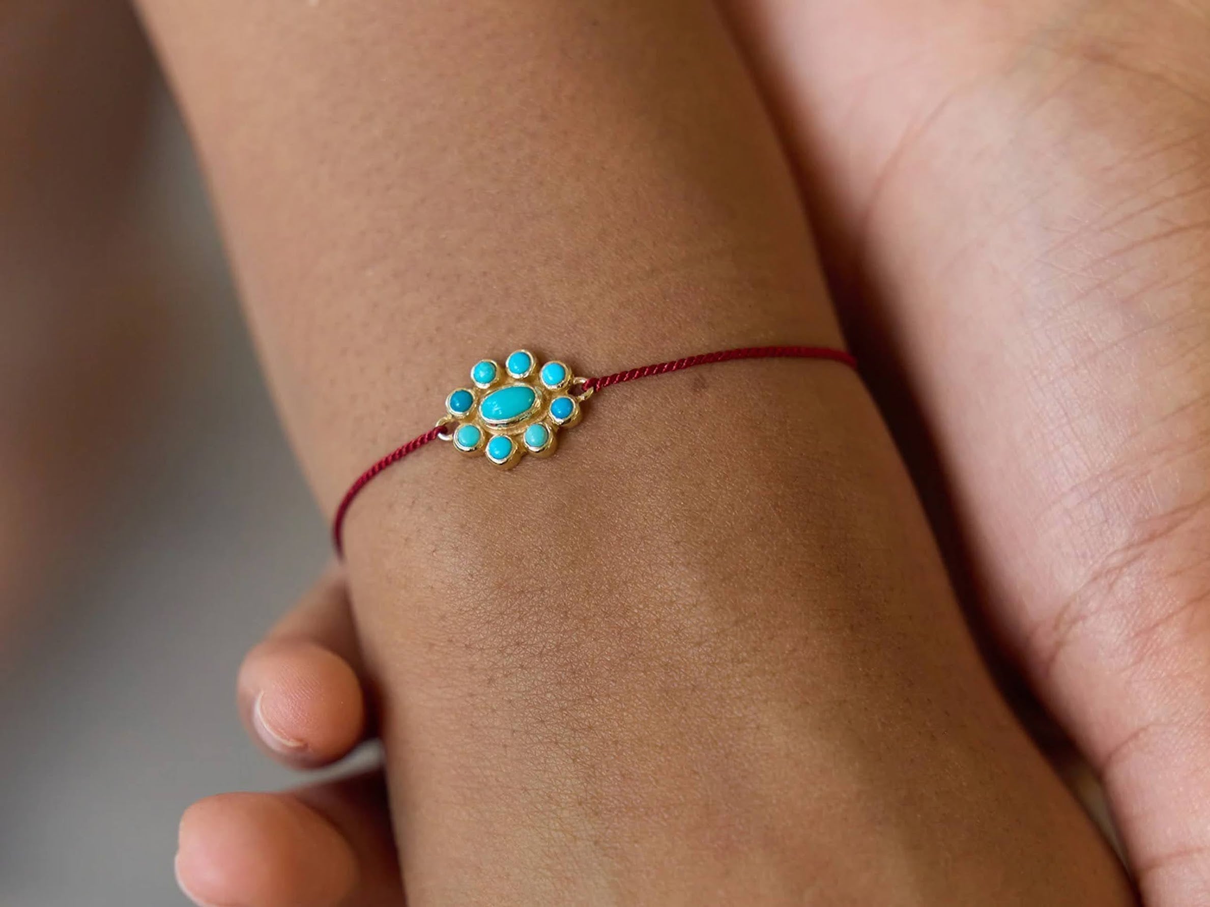 Red String Bracelet with Turquoise Nine Planets Charm