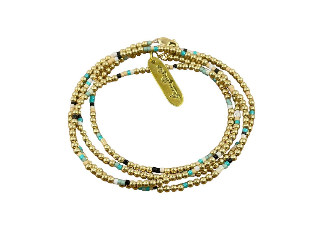 Gold Bead Wrap Bracelet with Turquoise Accents