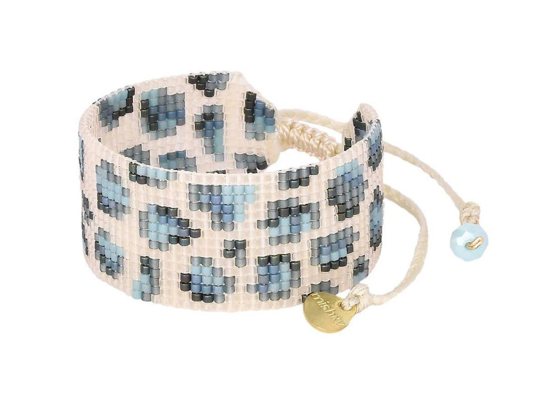 Navy, Silver, White, and  Pale Blue Panther Beaded Bracelet