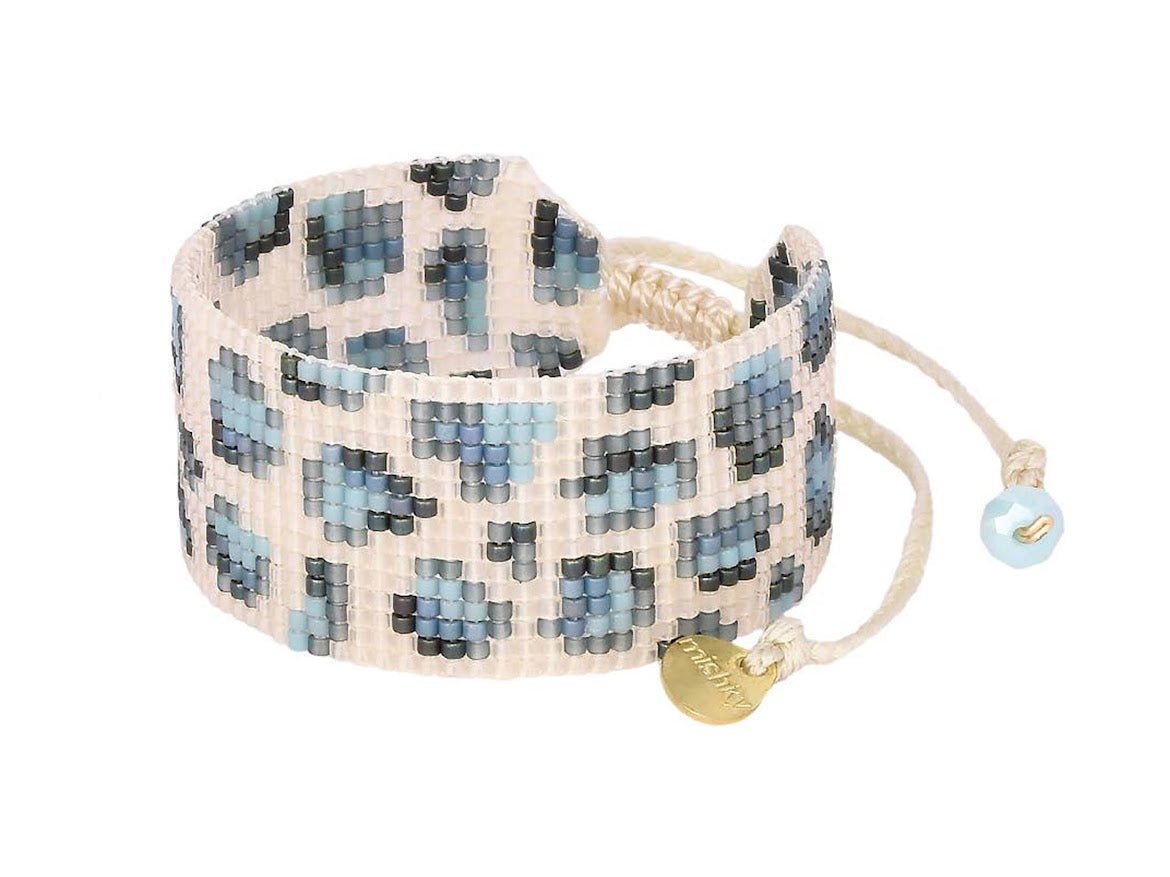 Navy, Silver, White, and Pale Blue Panther Beaded Bracelet.