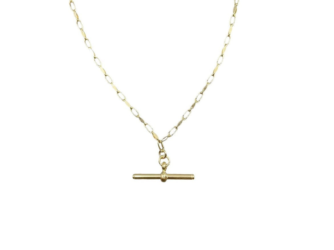 Gold Paperclip Chain with Bar Charm