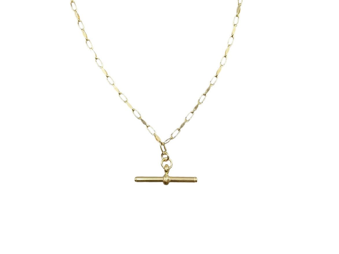 Gold Paperclip Chain with Bar Charm