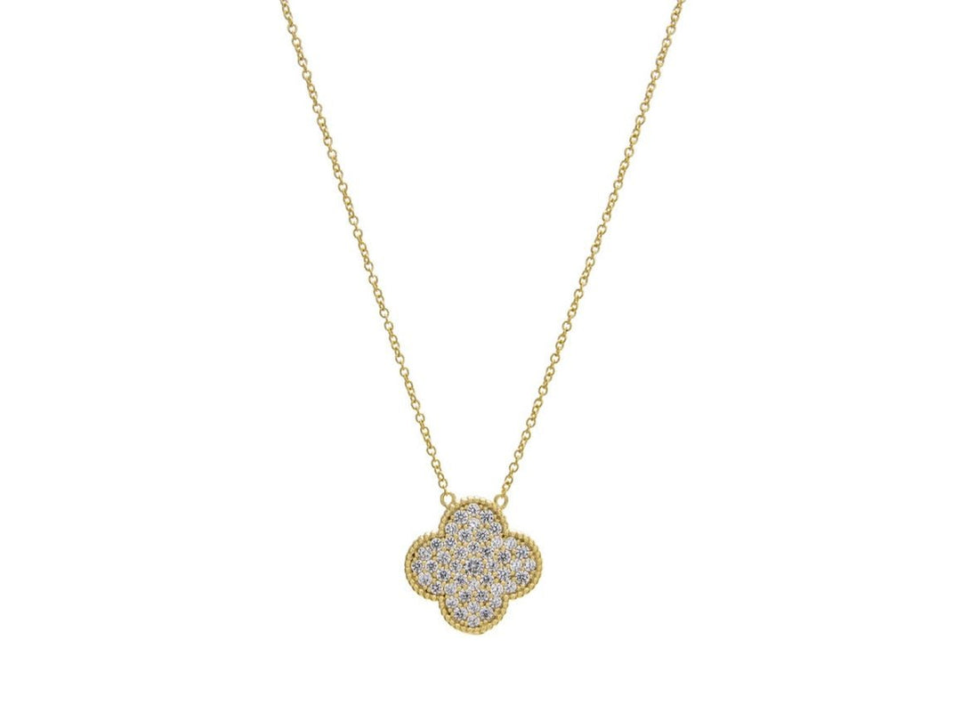 Gold CZ Clover Necklace