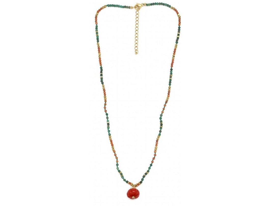 Multicolor Bead Necklace with Red Charm