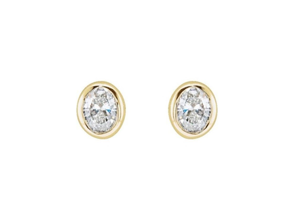 14k Gold Oval Diamond Studs