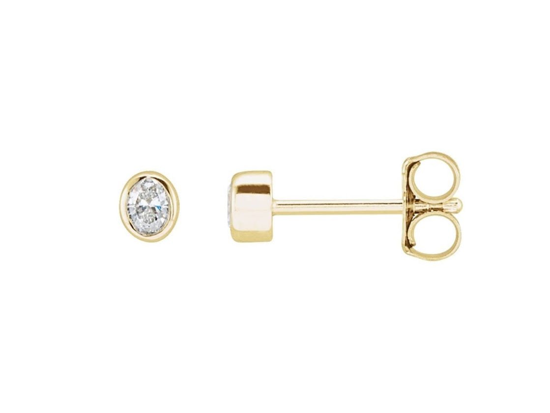 14k Gold Oval Diamond Studs