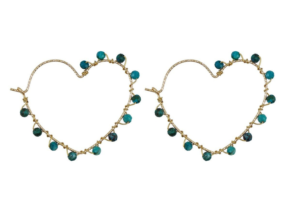 Heart Hoop Earrings with Turquoise