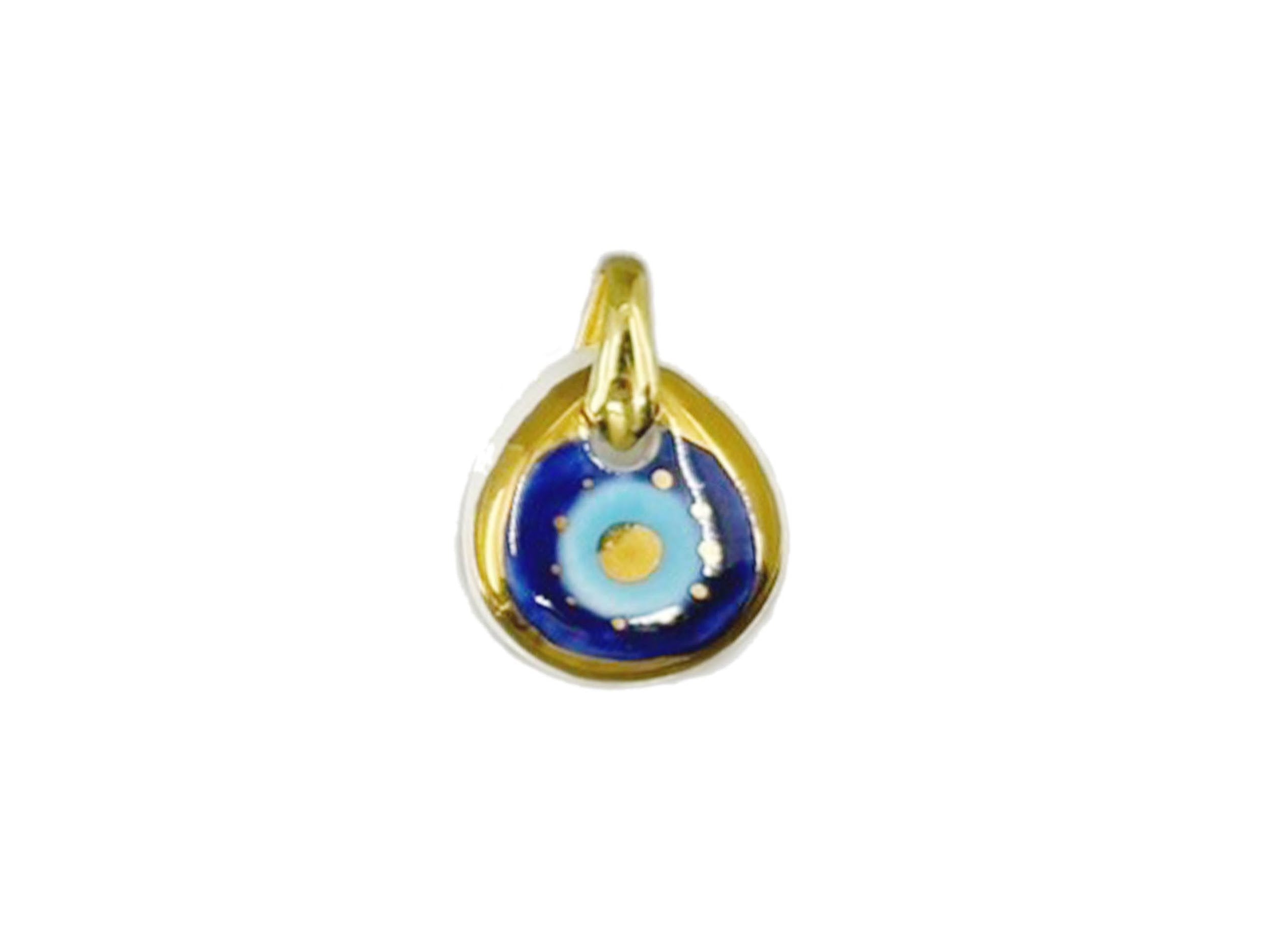 Handpainted Italian Porcelain Gold, Navy, and Blue Evil Eye Charm
